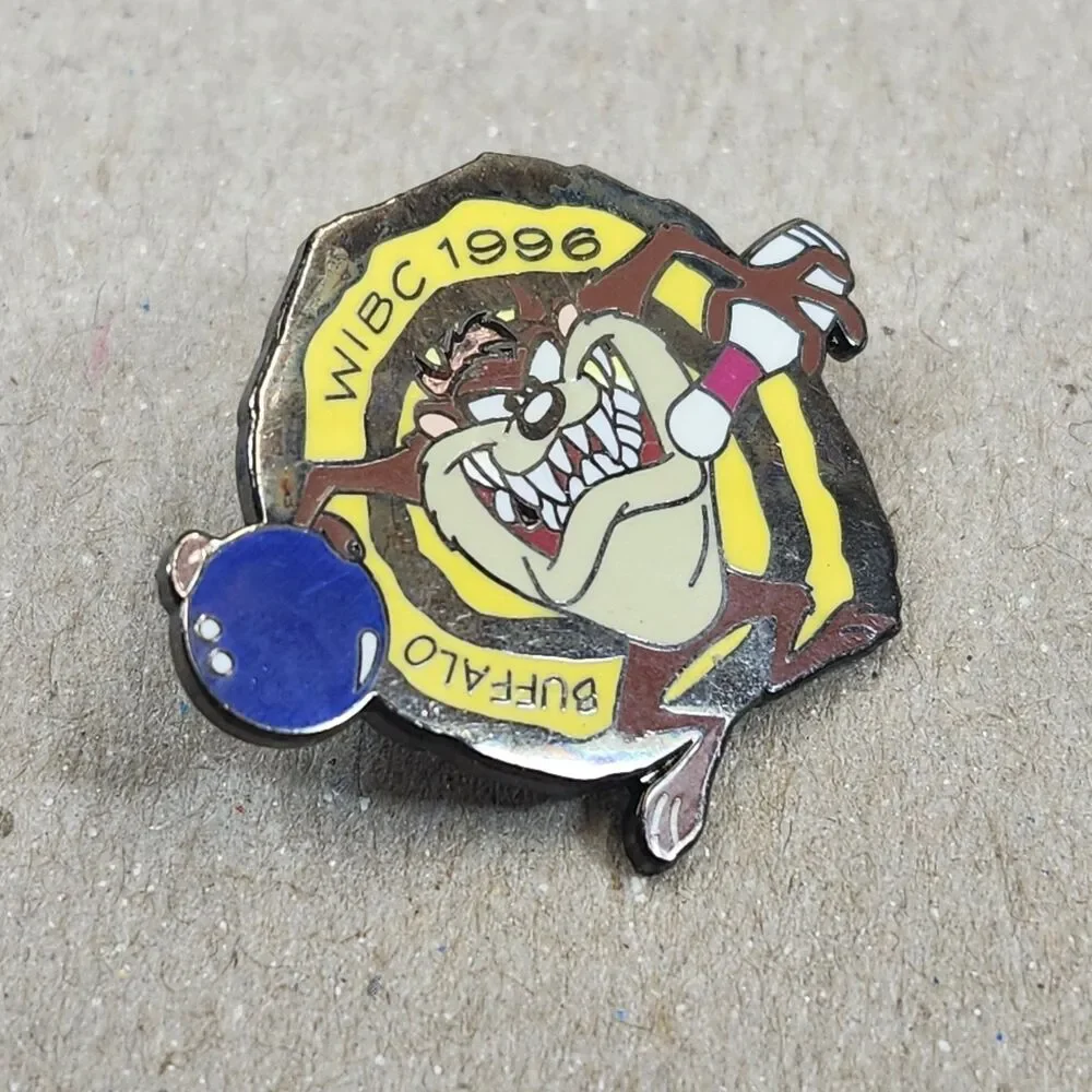 WIBC Bowling Lapel Pin 1996 Buffalo NY Tasmanian Devil Tournament Enamel Tie Tac